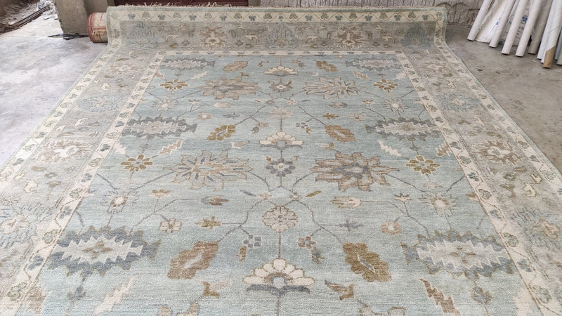 Clarisse 9x12 Greenish Grey Hand-Knotted Oushak Rug | Banana Manor Rug Company