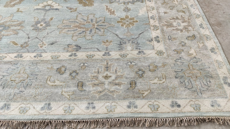 Clarisse 9x12 Greenish Grey Hand-Knotted Oushak Rug | Banana Manor Rug Company