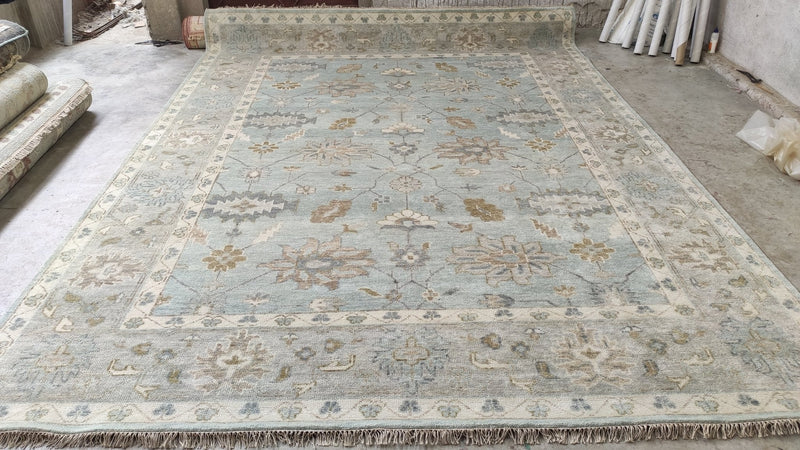 Clarisse 9x12 Greenish Grey Hand-Knotted Oushak Rug | Banana Manor Rug Company