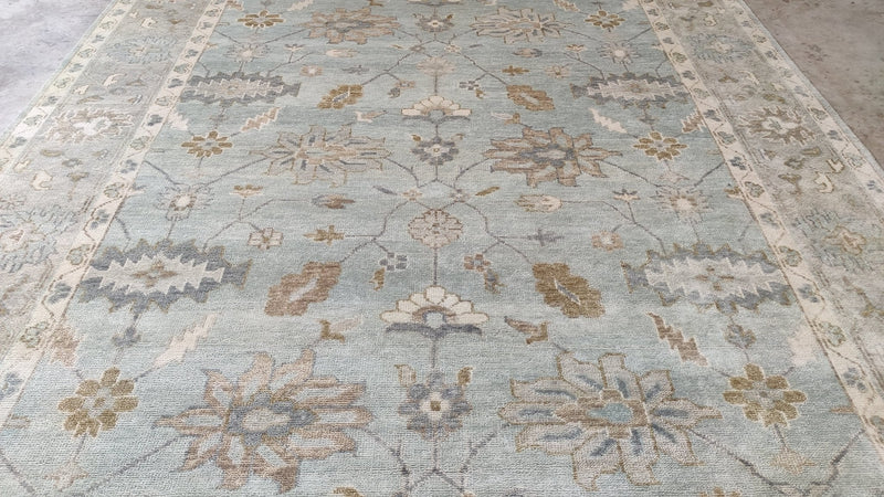 Clarisse 9x12 Greenish Grey Hand-Knotted Oushak Rug | Banana Manor Rug Company