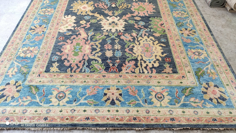 Claudia Blue and Light Blue 8.10x12 Hand-Knotted Oushak | Banana Manor Rug Company