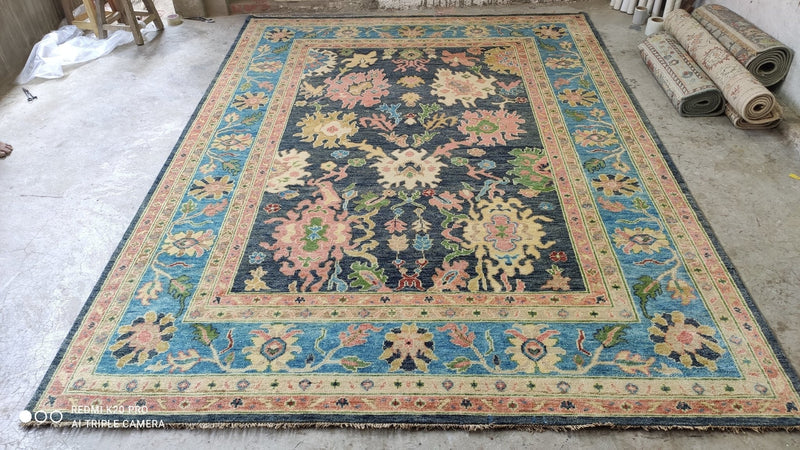 Claudia Blue and Light Blue 8.10x12 Hand-Knotted Oushak | Banana Manor Rug Company