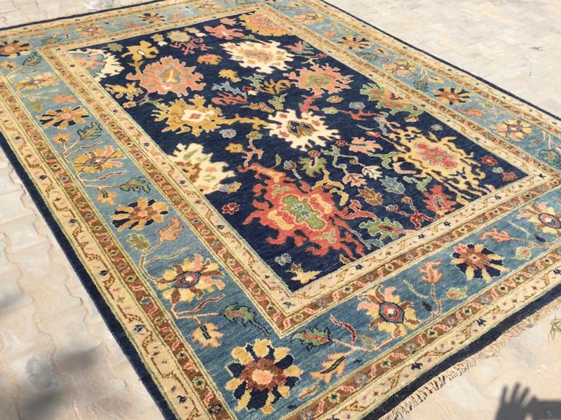 Claudia Blue and Light Blue 8.10x12 Hand-Knotted Oushak | Banana Manor Rug Company