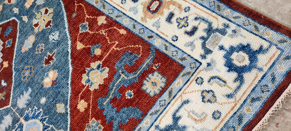 Claudia Afshar Red, Blue, and Ivory Hand-Knotted Oriental Rug 8x10 | Banana Manor Rug Company