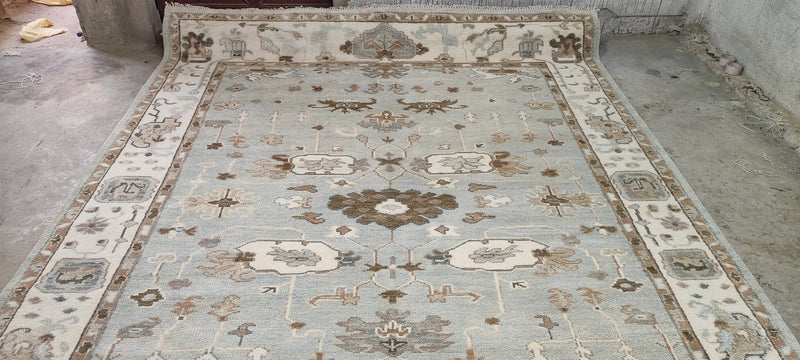 Claudia Cohen 9x12 Light Green and Ivory Hand-Knotted Oushak Rug | Banana Manor Rug Company