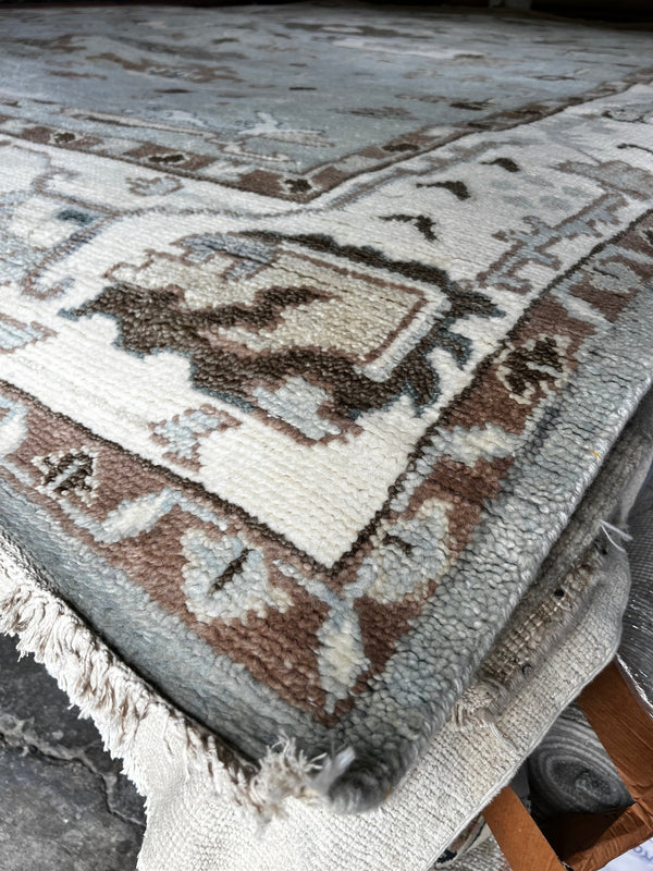 Claudia Cohen 9x12 Light Green and Ivory Hand-Knotted Oushak Rug | Banana Manor Rug Factory Outlet