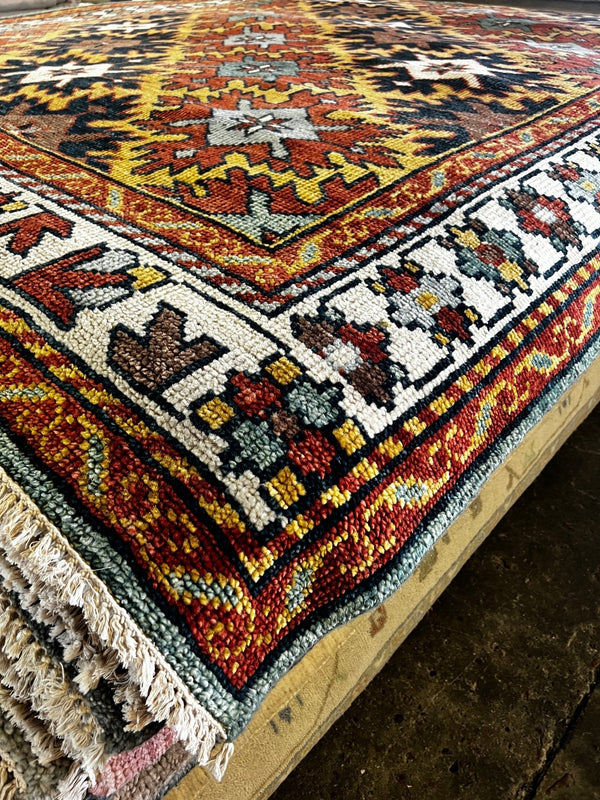 Claudia Karvan Hand-Knotted Oushak Rug Rust and Blue Multi-Colored 8.3X10 | Banana Manor Rug Factory Outlet