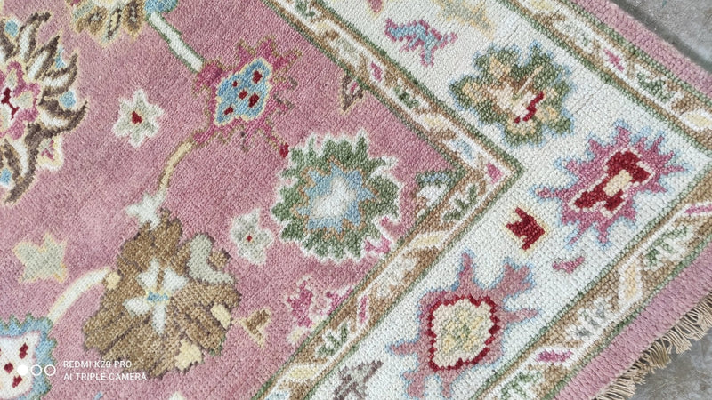 Claudita 4x6 Pink and Ivory Hand-Knotted Oushak Rug | Banana Manor Rug Company