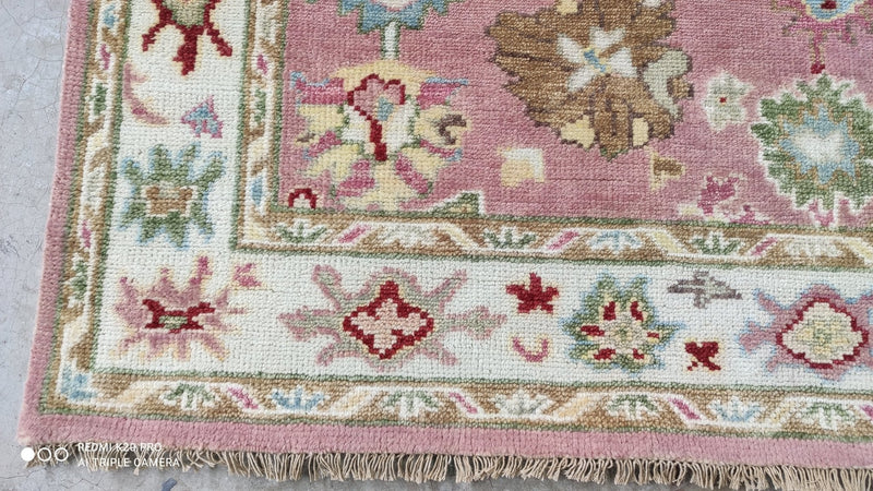 Claudita 4x6 Pink and Ivory Hand-Knotted Oushak Rug | Banana Manor Rug Company