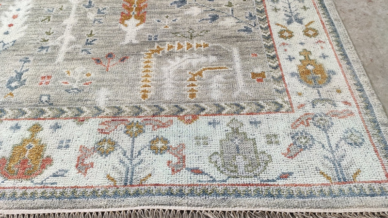Cleo 8x10 Light Green and Ivory Hand-Knotted Oushak Rug | Banana Manor Rug Company