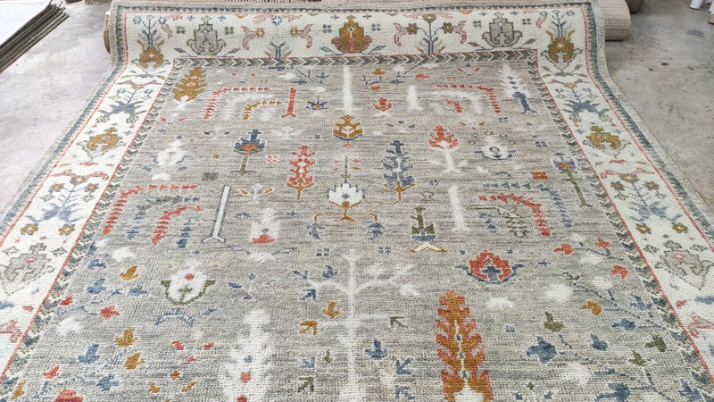 Cleo 8x10 Light Green and Ivory Hand-Knotted Oushak Rug | Banana Manor Rug Company