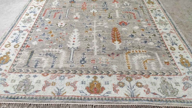 Cleo 8x10 Light Green and Ivory Hand-Knotted Oushak Rug | Banana Manor Rug Company