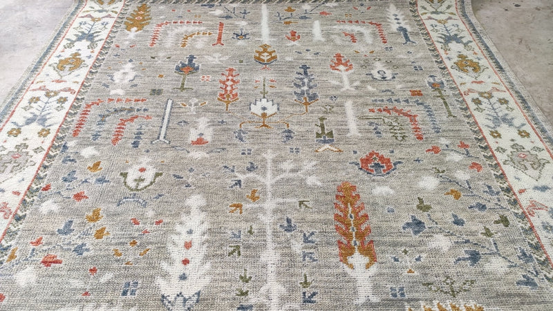 Cleo 8x10 Light Green and Ivory Hand-Knotted Oushak Rug | Banana Manor Rug Company