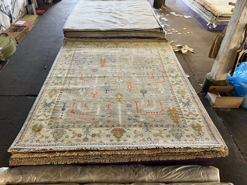 Cleo 8x10 Light Green and Ivory Hand-Knotted Oushak Rug | Banana Manor Rug Company