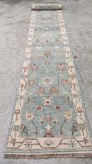 Colleen 2.9x14 Light Blue and Ivory Hand-Knotted Oushak Runner | Banana Manor Rug Factory Outlet