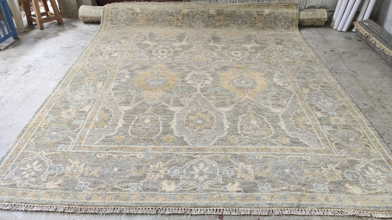 Concrete Blonde 8x10 Silver and Grey Hand-Knotted Oushak Rug | Banana Manor Rug Company