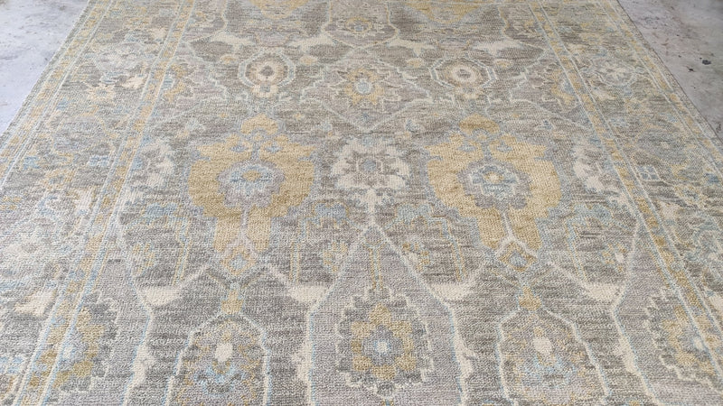 Concrete Blonde 8x10 Silver and Grey Hand-Knotted Oushak Rug | Banana Manor Rug Company