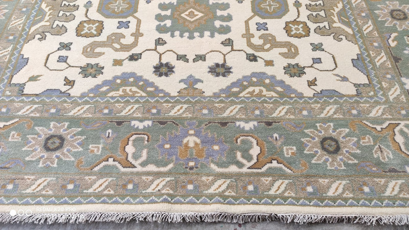 Constance 7.10x10 Ivory and Light Green Hand-Knotted Oushak Rug | Banana Manor Rug Company