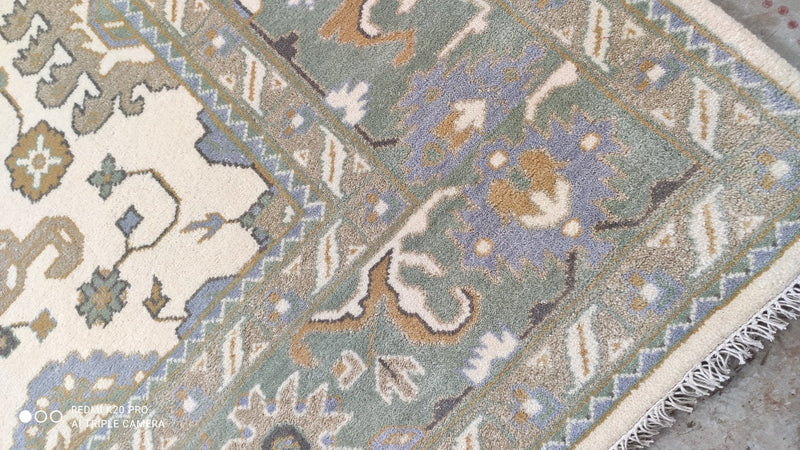 Constance 7.10x10 Ivory and Light Green Hand-Knotted Oushak Rug | Banana Manor Rug Company