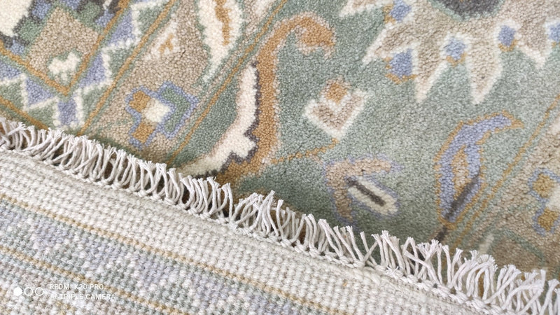 Constance 7.10x10 Ivory and Light Green Hand-Knotted Oushak Rug | Banana Manor Rug Company