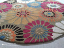 Cooter Davenport Round 5.9x5.9 Blue and Green Handtufed Floral Rug | Banana Manor Rug Company