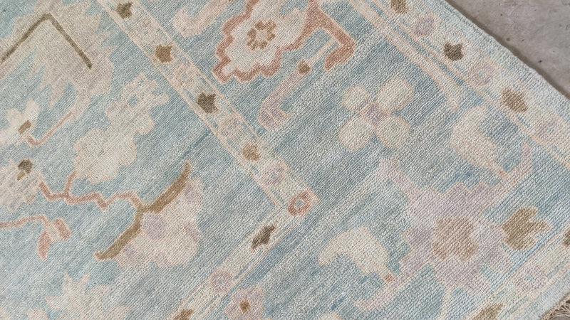 Coraline 9.3x12 Aqua and Blue Turkish Knot Oushak Rug | Banana Manor Rug Company