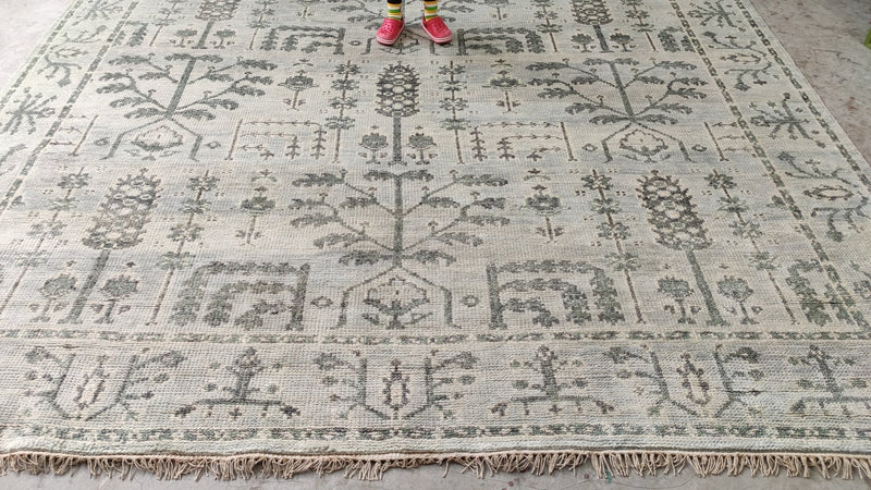 Cosette 9x11.9 Silver and Grey Hand-Knotted Oushak Rug | Banana Manor Rug Company