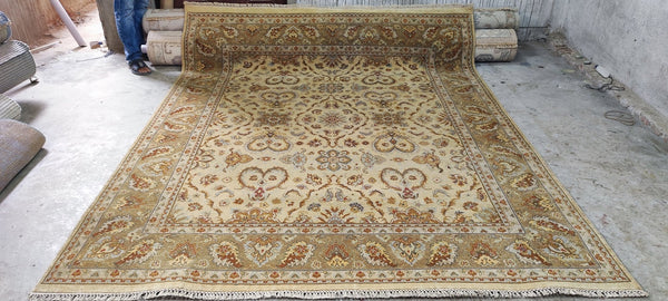 Courtney Abbot Hand-Knotted Ivory and Grey Oushak 7.9X9.6 | Banana Manor Rug Company