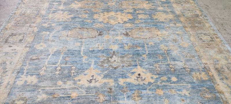 Cristina Cuomo 9x12 Aqua and Tan Hand-Knotted Oushak Rug | Banana Manor Rug Company