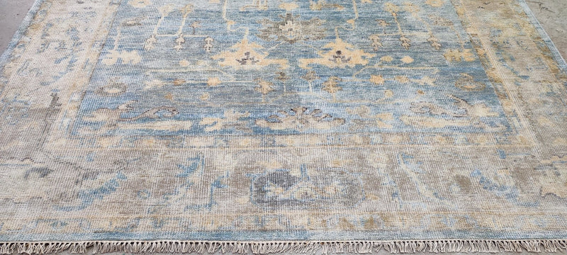 Cristina Cuomo 9x12 Aqua and Tan Hand-Knotted Oushak Rug | Banana Manor Rug Company