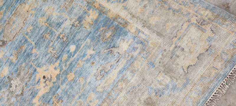 Cristina Cuomo 9x12 Aqua and Tan Hand-Knotted Oushak Rug | Banana Manor Rug Company