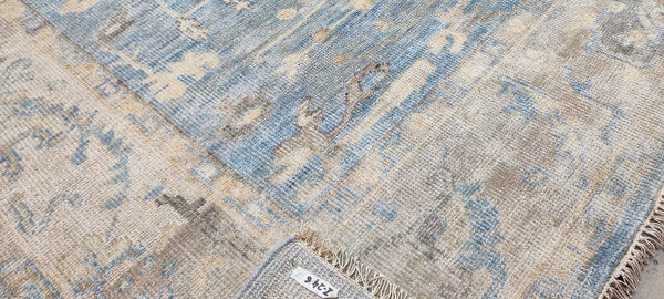 Cristina Cuomo 9x12 Aqua and Tan Hand-Knotted Oushak Rug | Banana Manor Rug Company