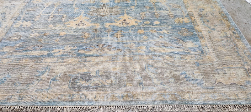 Cristina Cuomo 9x12 Aqua and Tan Hand-Knotted Oushak Rug | Banana Manor Rug Company