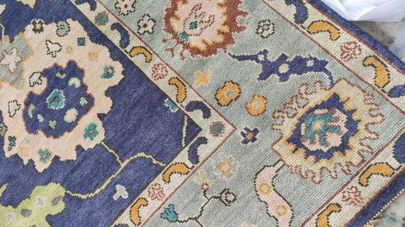 Daisy 10x14 Navy and Light Blue Hand-Knotted Oushak Rug | Banana Manor Rug Company