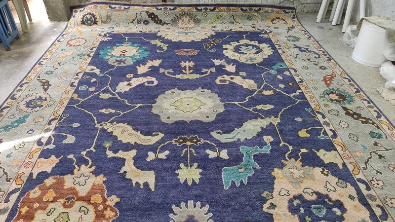 Daisy 10x14 Navy and Light Blue Hand-Knotted Oushak Rug | Banana Manor Rug Company