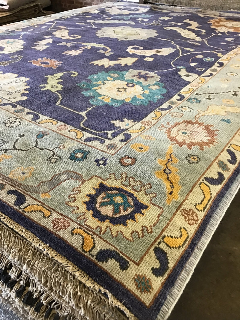 Daisy 10x14 Navy and Light Blue Hand-Knotted Oushak Rug | Banana Manor Rug Company