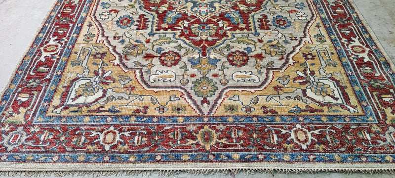 Dana Bass Ivory and Rust Hand-Knotted Oriental Rug 7.9x9.9 | Banana Manor Rug Company