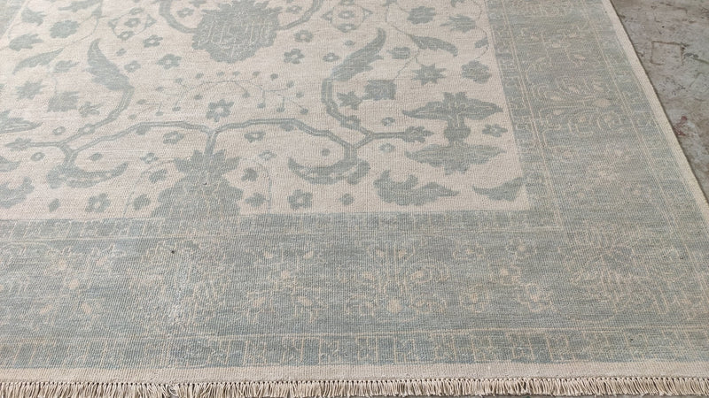 Dani 8x10 Beige and Light Green Hand-Knotted Oushak Rug | Banana Manor Rug Company