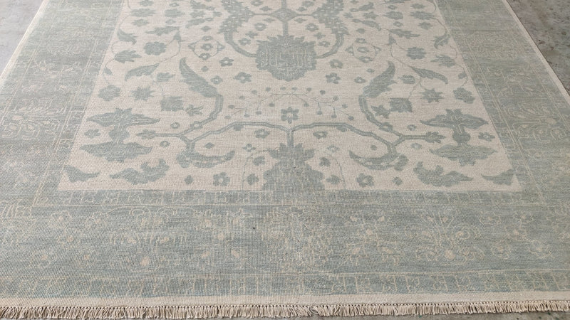 Dani 8x10 Beige and Light Green Hand-Knotted Oushak Rug | Banana Manor Rug Company