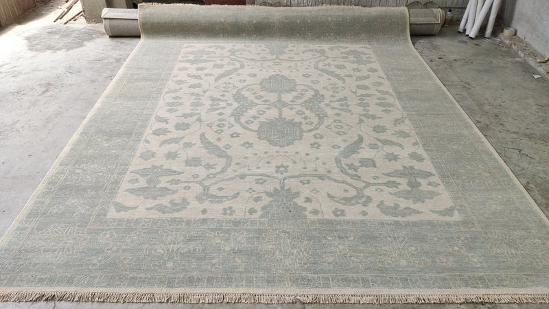 Dani 8x10 Beige and Light Green Hand-Knotted Oushak Rug | Banana Manor Rug Company