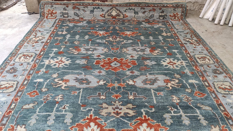 Daniella 9x12 Grey and Light Blue Hand-Knotted Oushak Rug | Banana Manor Rug Company