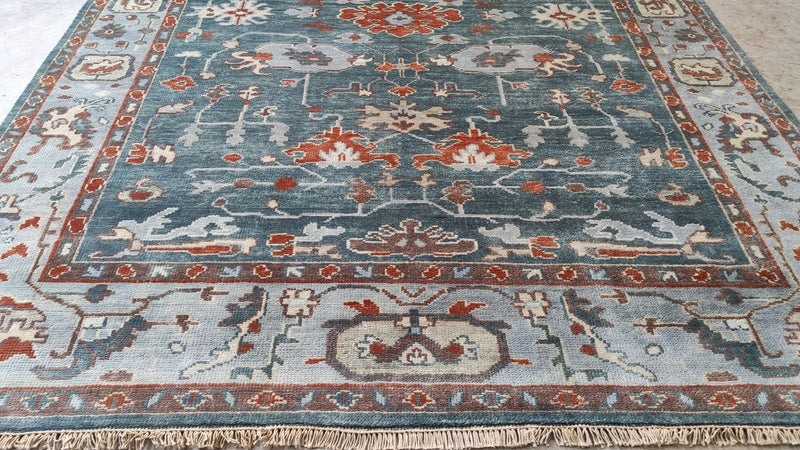 Daniella 9x12 Grey and Light Blue Hand-Knotted Oushak Rug | Banana Manor Rug Company