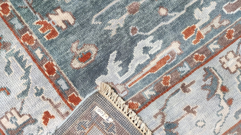 Daniella 9x12 Grey and Light Blue Hand-Knotted Oushak Rug | Banana Manor Rug Company