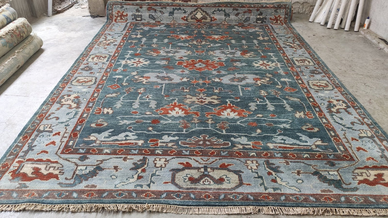 Daniella 9x12 Grey and Light Blue Hand-Knotted Oushak Rug | Banana Manor Rug Company