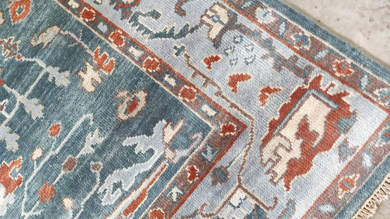 Daniella 9x12 Grey and Light Blue Hand-Knotted Oushak Rug | Banana Manor Rug Company