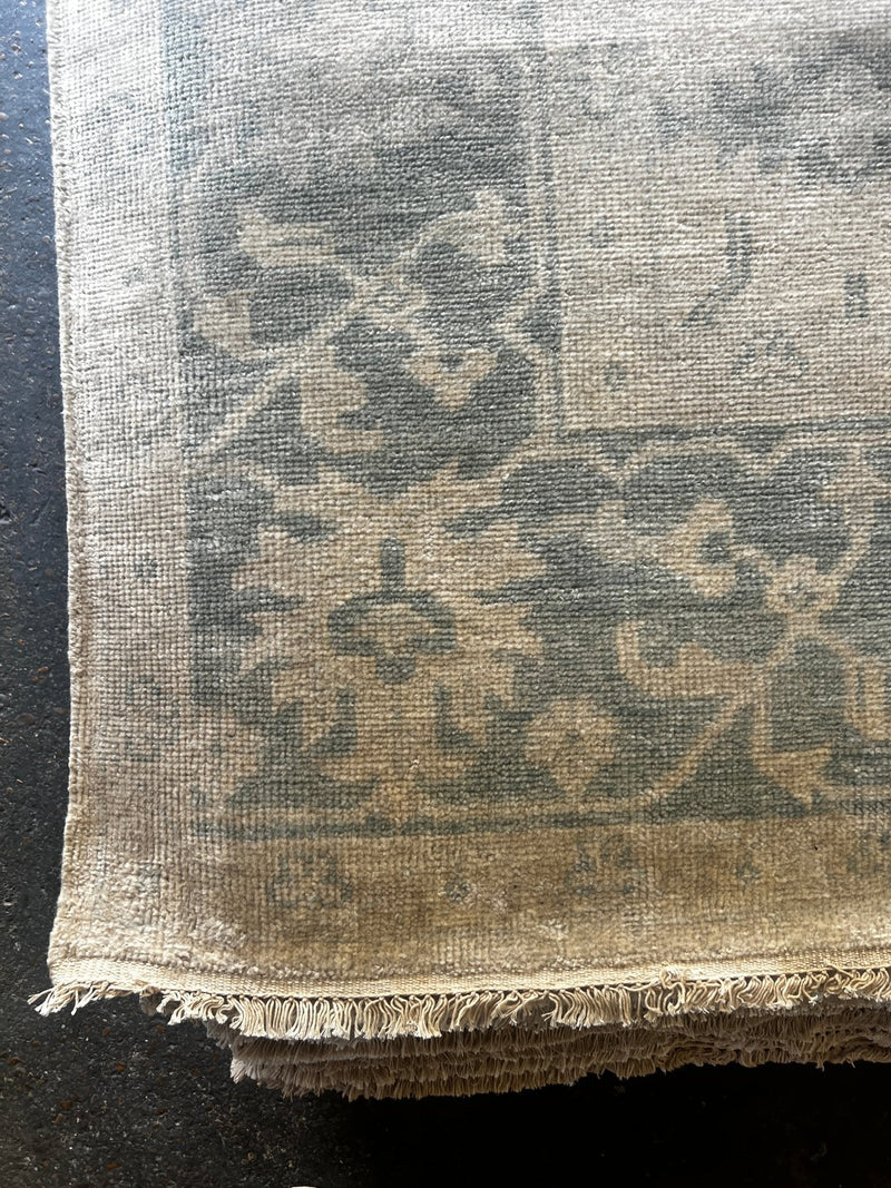 Darya Melnikova 9.3x12.3 Hand-Knotted Oushak Rug Ivory and Green | Banana Manor Rug Factory Outlet