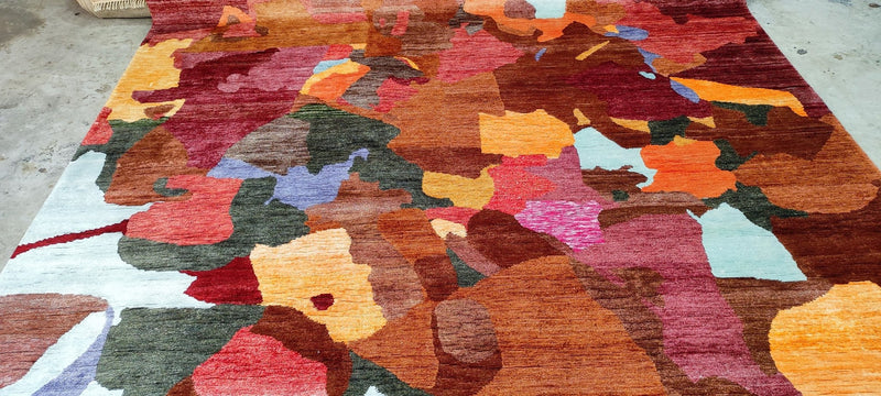 David Field Hand-Knotted Modern Rug Red Multi-Colored 8x9.9 | Banana Manor Rug Company