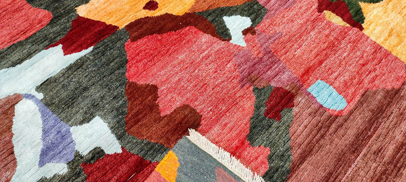 David Field Hand-Knotted Modern Rug Red Multi-Colored 8x9.9 | Banana Manor Rug Company