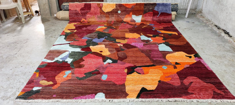 David Field Hand-Knotted Modern Rug Red Multi-Colored 8x9.9 | Banana Manor Rug Company