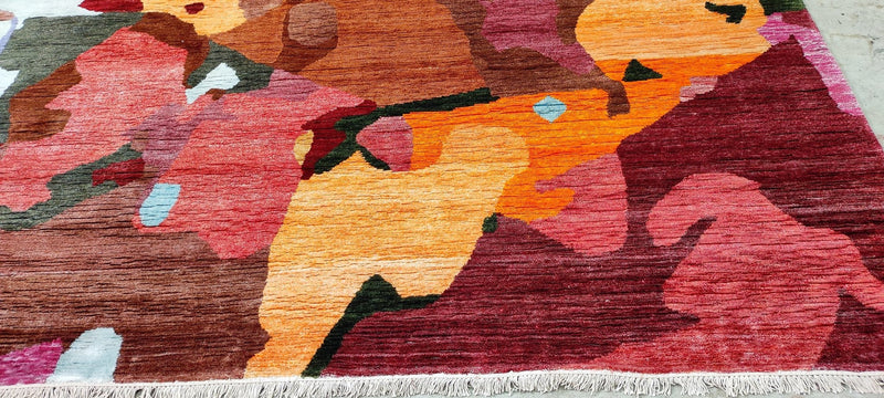 David Field Hand-Knotted Modern Rug Red Multi-Colored 8x9.9 | Banana Manor Rug Company